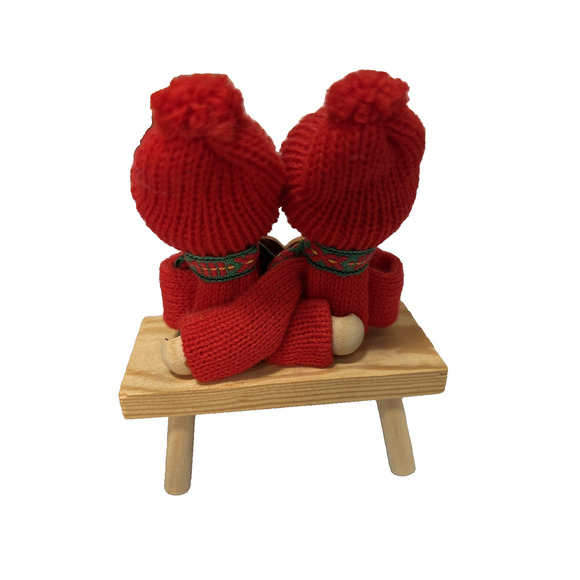 Vtg Swedish Tomte Figurines Collectible Handmade Couple Bench Heart Christmas - Picture 2 of 5